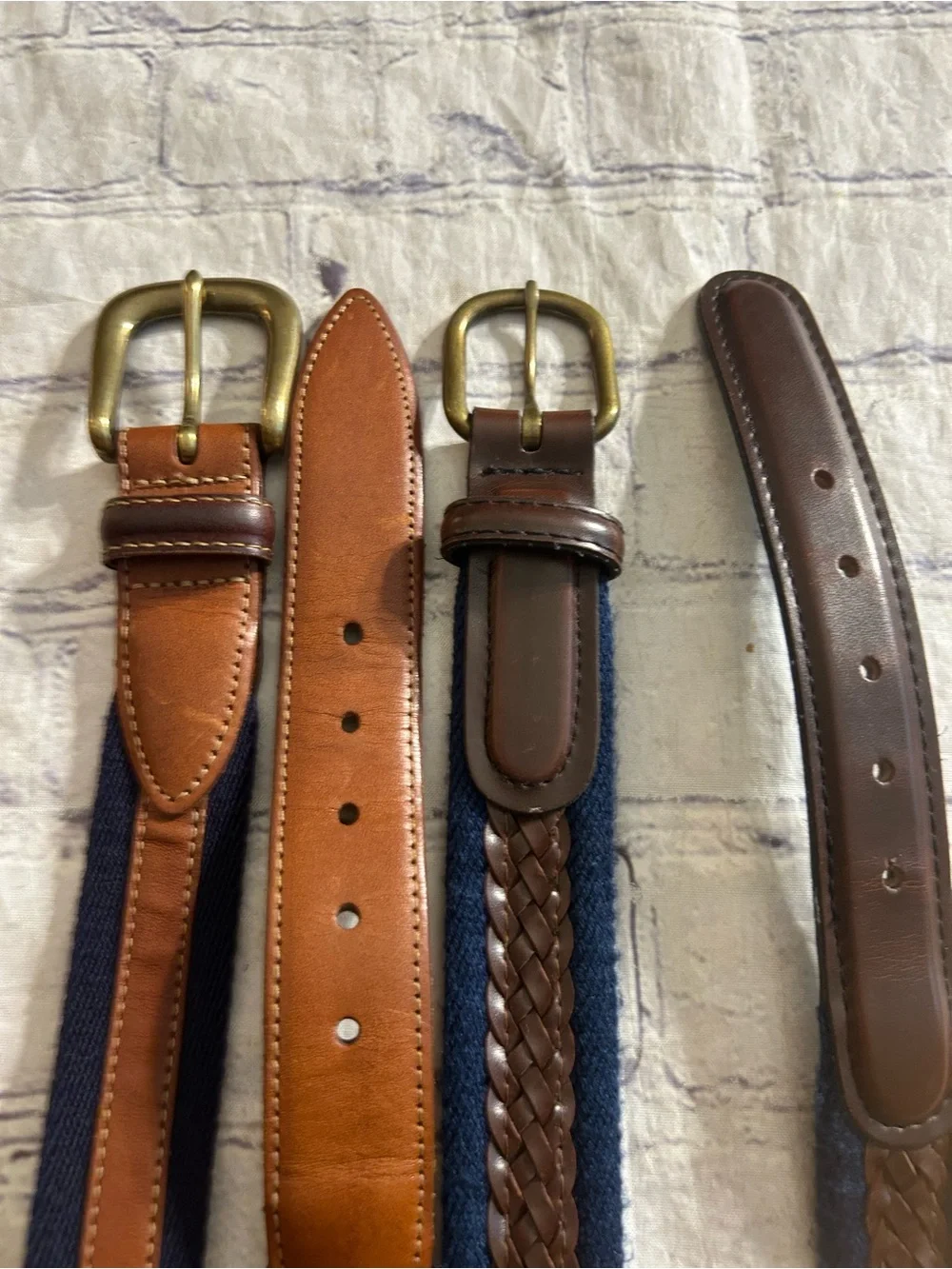 ROUNDTREE & YORK NAVY/BROWN BRASS BUCKLE AND NAVY WITH BROWN BRAIDED MEN BELTS
